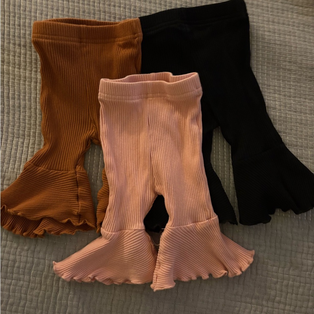 Chic Kids Ruffled Flare Pants - Peach, Black, and Brown